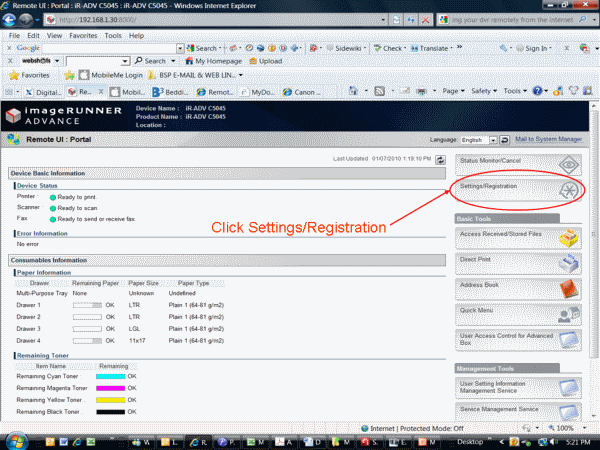 How to configure Canon ImageRunner Scanners to use Web Folders / WebDAV